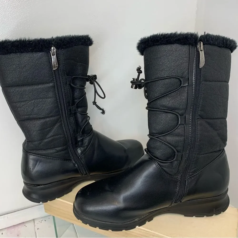 Khombu Bungee Women's Insulated Waterproof Black Leather Boots Size 9